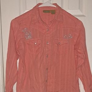 Wrangler button up shirt. Kids size XL. Coral color with light blue accent